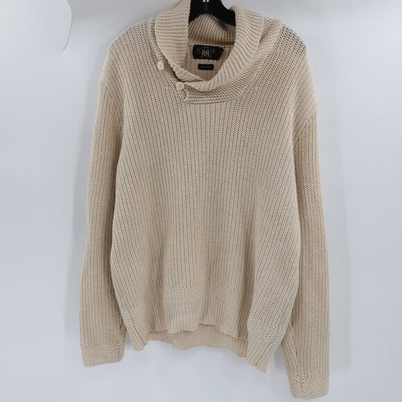 Ralph Lauren Double RL Other - RRL Ralph Lauren sweater mens large Shawl Collar Cotton Knit beige jumper